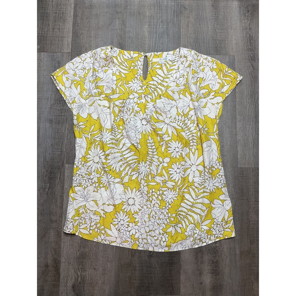 Boden Yellow White Floral Silk Blend Short Sleeve Blouse Top WA745 US 8
